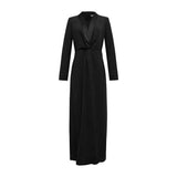 Vestido Maxi de Gola de Smoking com Decote em V Profundo