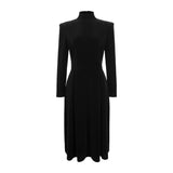 Vestido Midi de Manga Longa e Saia Plena
