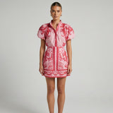 Vestido Cocktail em Linho com Estampa Floral