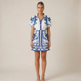 Vestido Cocktail em Linho com Estampa Floral