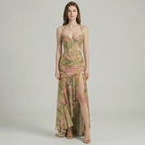 Vestido Maxi com Estampado Floral e Fenda