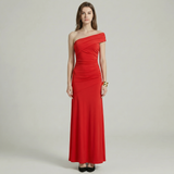 Vestido Maxi Com Um Ombro Plissado