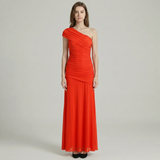 Vestido Maxi Com Um Ombro Plissado