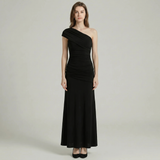 Vestido Maxi Com Um Ombro Plissado