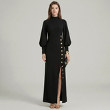 Vestido Maxi de Gola Alta Dourado