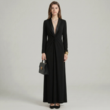 Vestido Maxi de Gola de Smoking com Decote em V Profundo