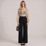 Blusa de Laço Transparente com Pólos