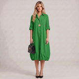 Vestido Midi de Linho com Botões