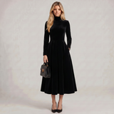 Vestido Midi de Manga Longa e Saia Plena