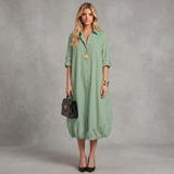 Vestido Midi de Linho com Botões