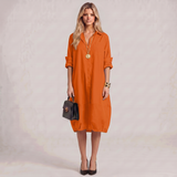 Vestido Midi de Linho com Botões